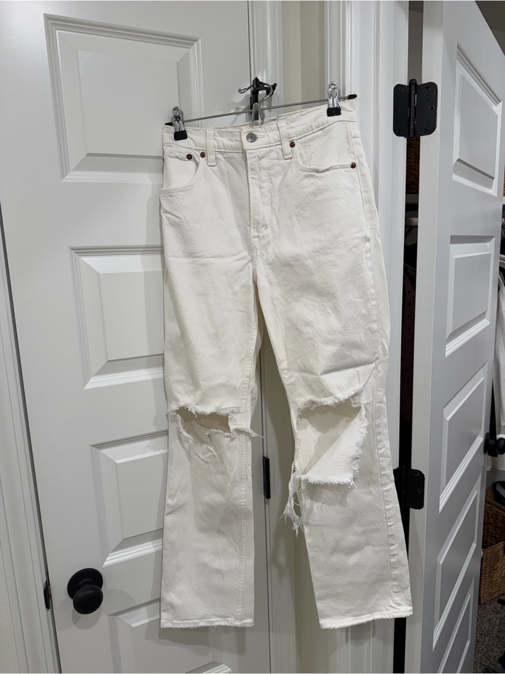 White Distressed Women’s  Jeans - Classic Straight Fit